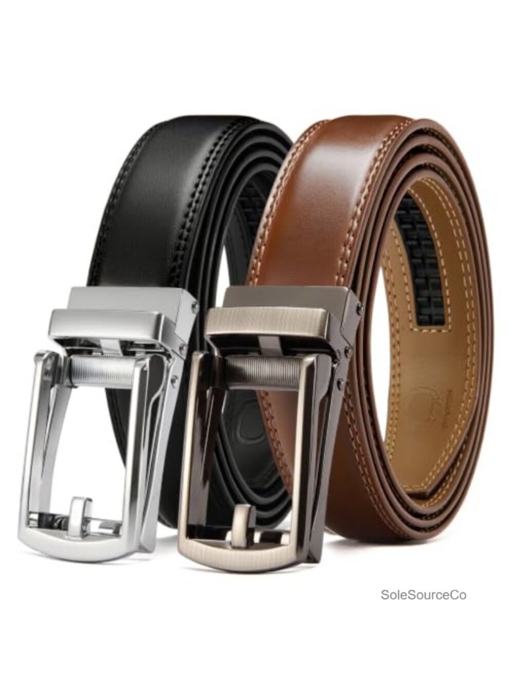 Mens Ratchet Dress Belt 2 Pack 1 1/4" Genuine Leather Comfort Click Adjustable
